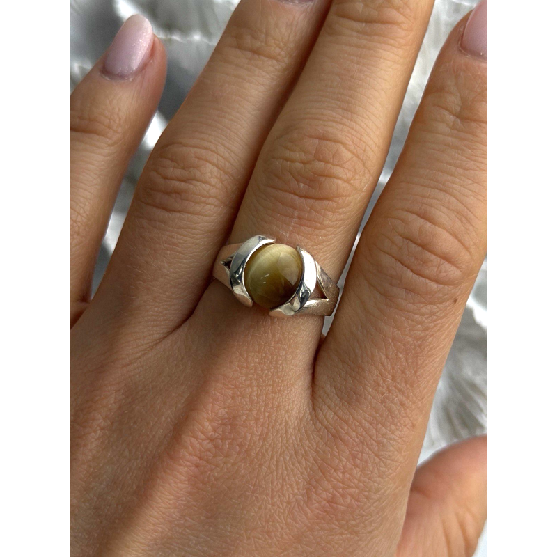 925 Sterling Silver Chrysoberyl Cats Eye Ring Size 8.5