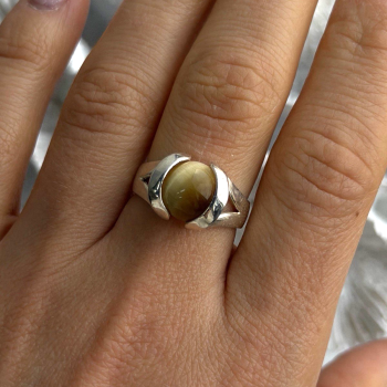 925 Sterling Silver Chrysoberyl Cats Eye Ring Size 8.5