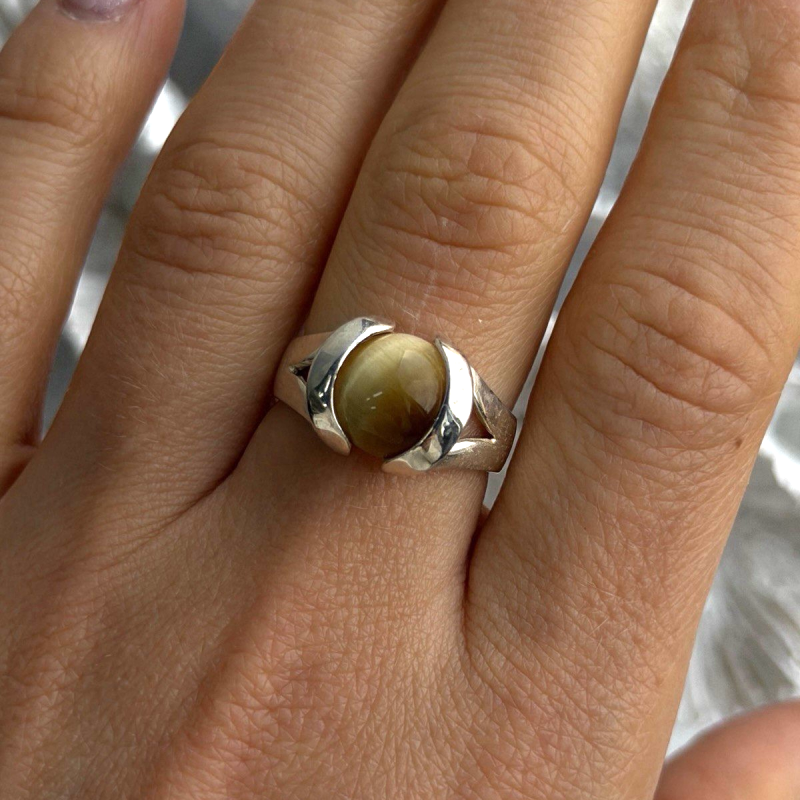 925 Sterling Silver Chrysoberyl Cats Eye Ring Size 8.5