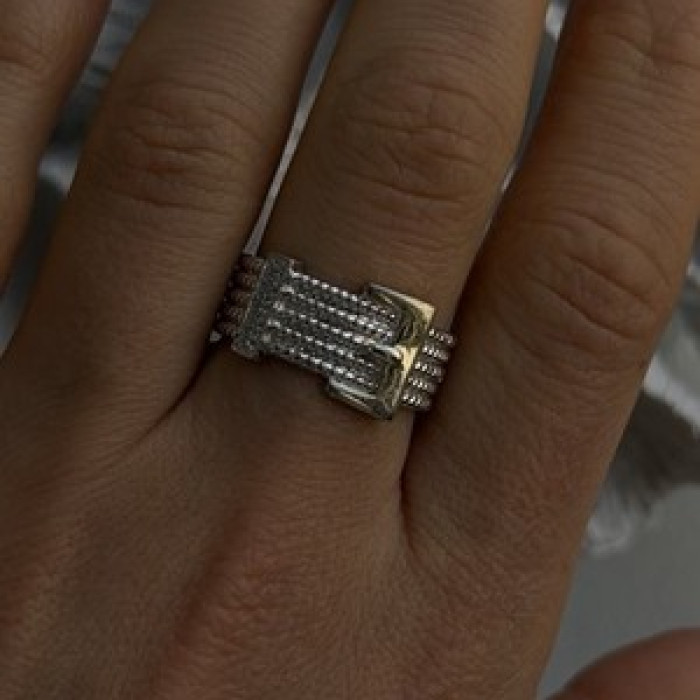 925 Sterling Silver Gold Plated Part Cz Ring Size 9