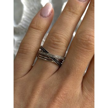 925 Sterling Silver White & Black Diamonds Ring Size 7