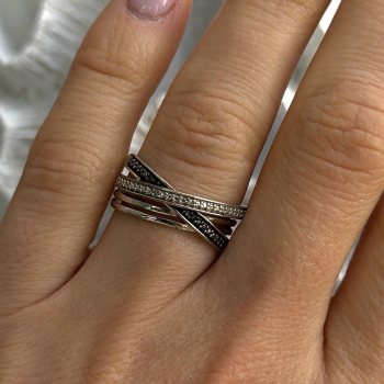 925 Sterling Silver White & Black Diamonds Ring Size 7