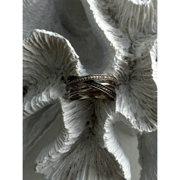 925 Sterling Silver White & Black Diamonds Ring Size 7