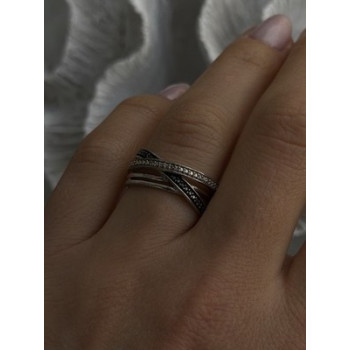 925 Sterling Silver White & Black Diamonds Ring Size 7
