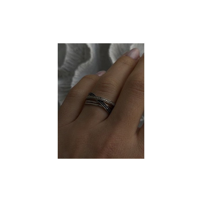 925 Sterling Silver White & Black Diamonds Ring Size 7