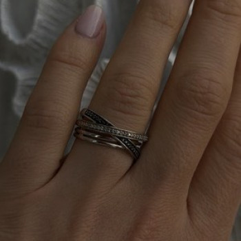 925 Sterling Silver White & Black Diamonds Ring Size 7