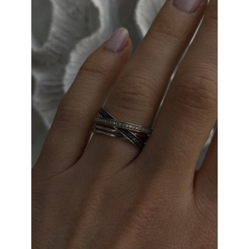 925 Sterling Silver White & Black Diamonds Ring Size 7