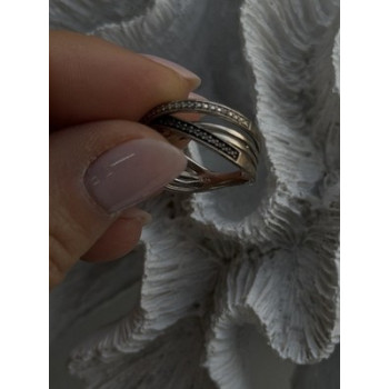 925 Sterling Silver White & Black Diamonds Ring Size 7