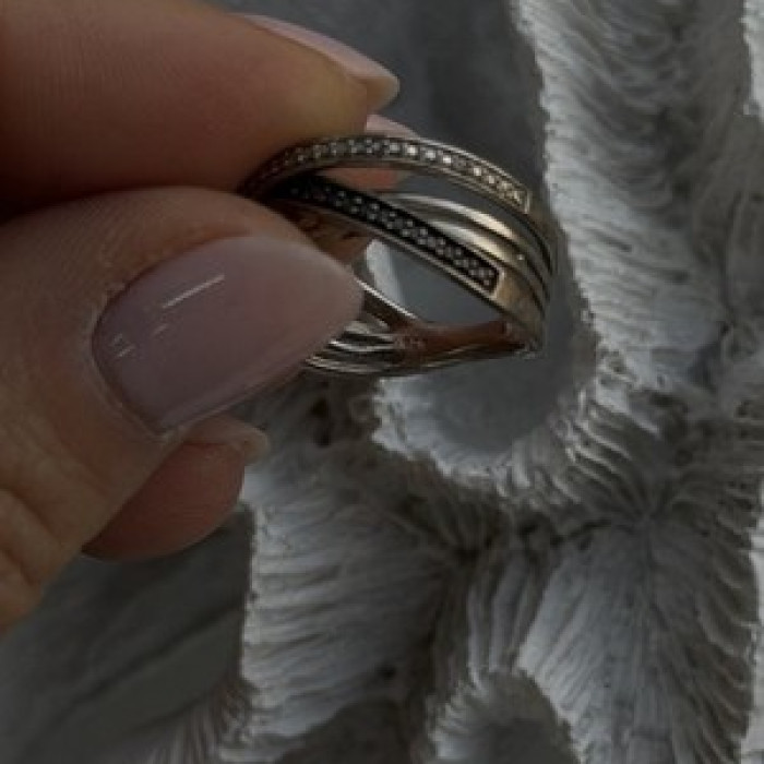 925 Sterling Silver White & Black Diamonds Ring Size 7