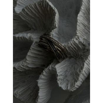 925 Sterling Silver White & Black Diamonds Ring Size 7