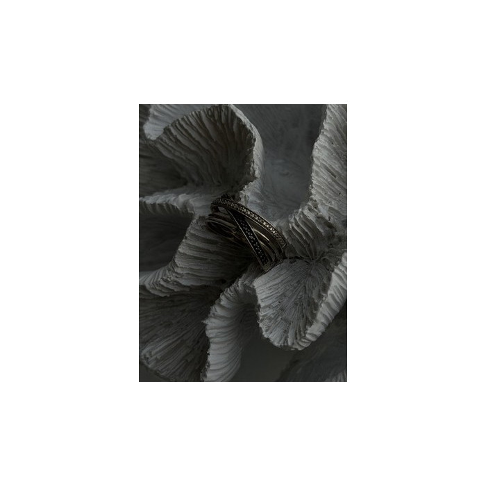 925 Sterling Silver White & Black Diamonds Ring Size 7