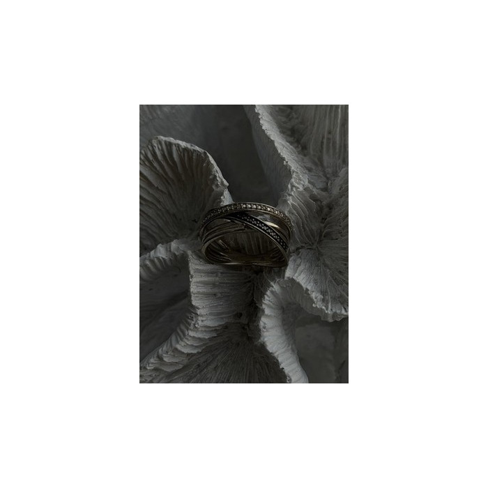 925 Sterling Silver White & Black Diamonds Ring Size 7