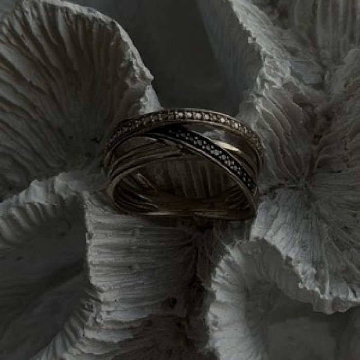 925 Sterling Silver White & Black Diamonds Ring Size 7