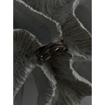 925 Sterling Silver White & Black Diamonds Ring Size 7