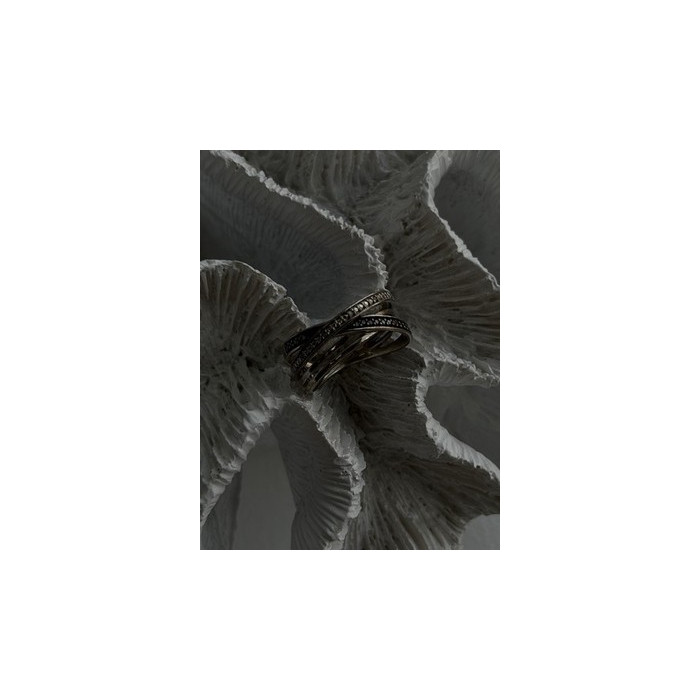 925 Sterling Silver White & Black Diamonds Ring Size 7