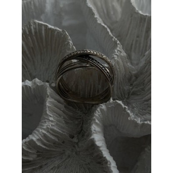 925 Sterling Silver White & Black Diamonds Ring Size 7