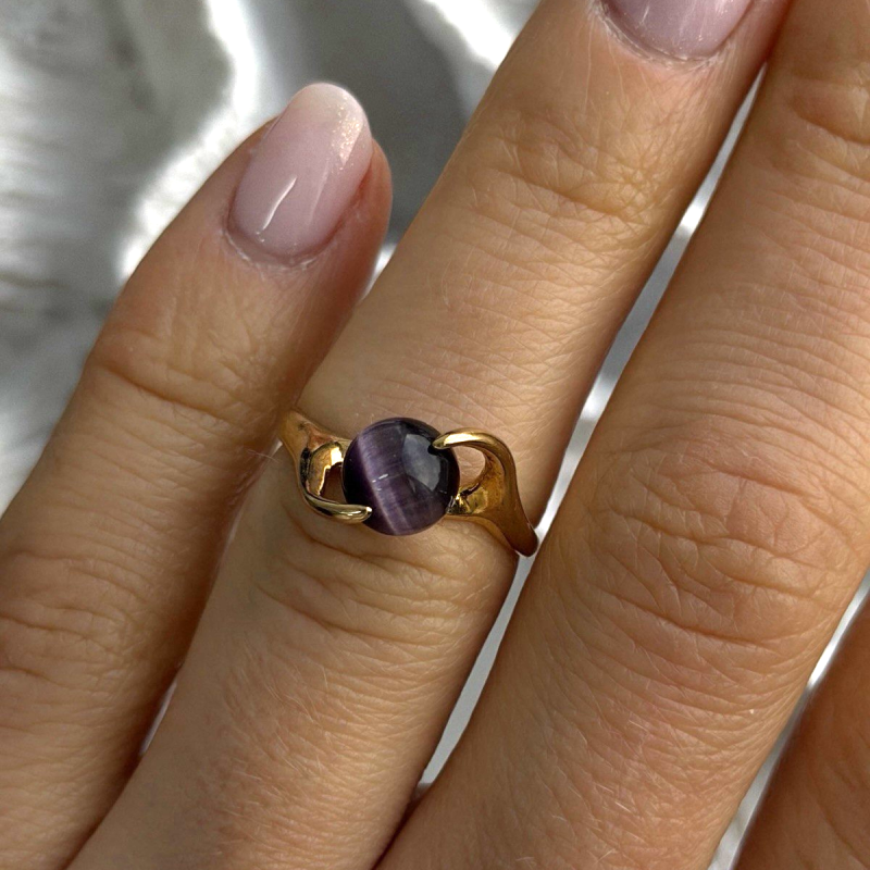 925 Sterling Silver Purple Spectrolite Cats Eye Ring Size 6