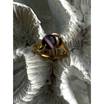 925 Sterling Silver Purple Spectrolite Cats Eye Ring Size 6