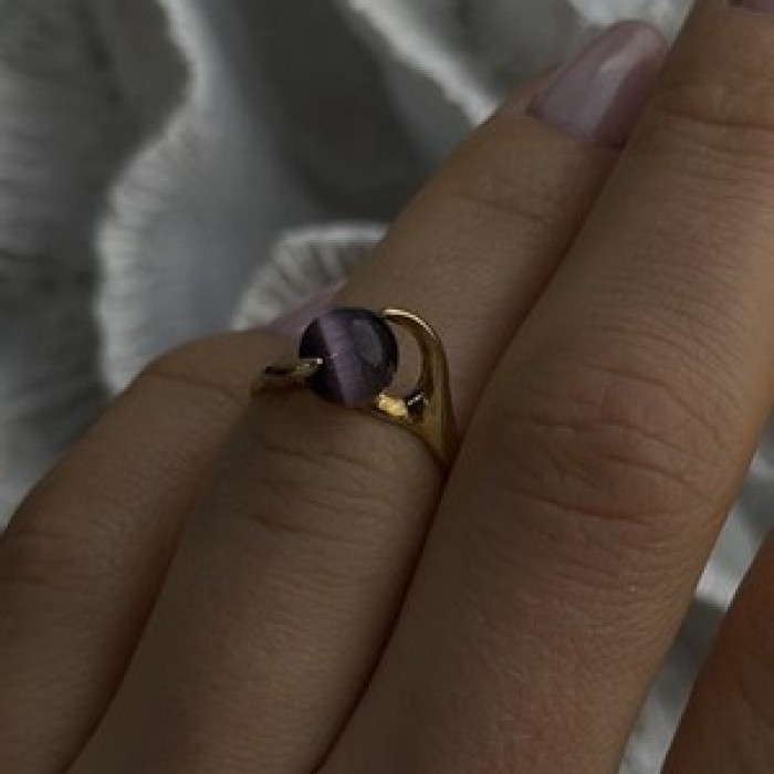 925 Sterling Silver Purple Spectrolite Cats Eye Ring Size 6