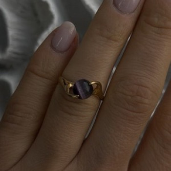 925 Sterling Silver Purple Spectrolite Cats Eye Ring Size 6
