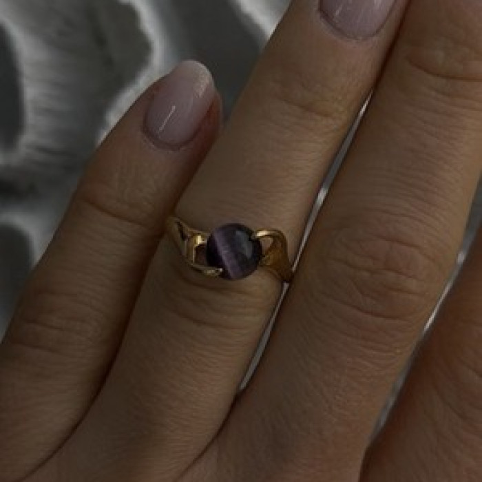 925 Sterling Silver Purple Spectrolite Cats Eye Ring Size 6