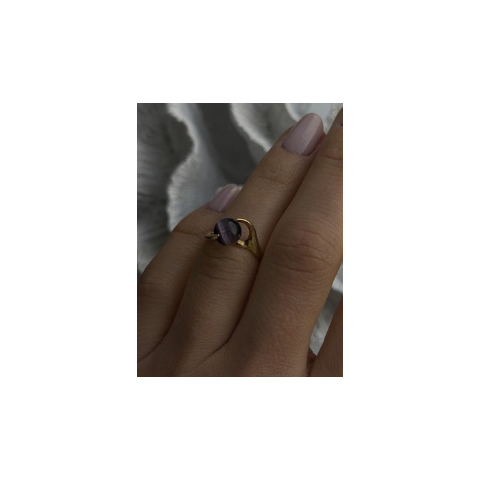 925 Sterling Silver Purple Spectrolite Cats Eye Ring Size 6