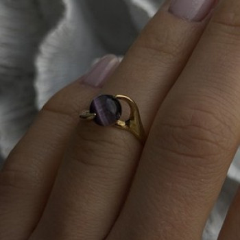 925 Sterling Silver Purple Spectrolite Cats Eye Ring Size 6