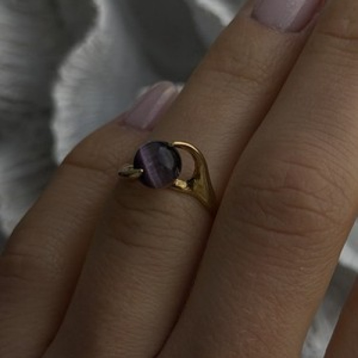 925 Sterling Silver Purple Spectrolite Cats Eye Ring Size 6