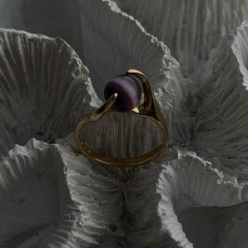 925 Sterling Silver Purple Spectrolite Cats Eye Ring Size 6