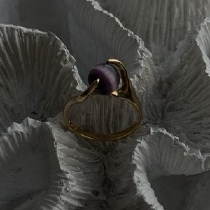 925 Sterling Silver Purple Spectrolite Cats Eye Ring Size 6