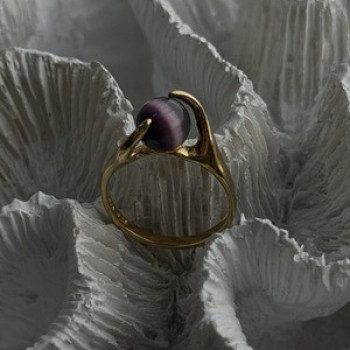 925 Sterling Silver Purple Spectrolite Cats Eye Ring Size 6