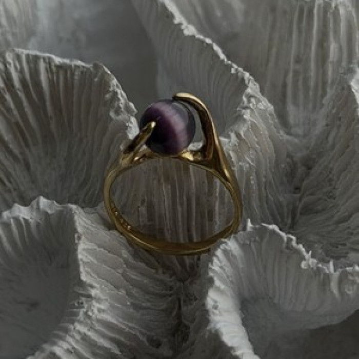 925 Sterling Silver Purple Spectrolite Cats Eye Ring Size 6