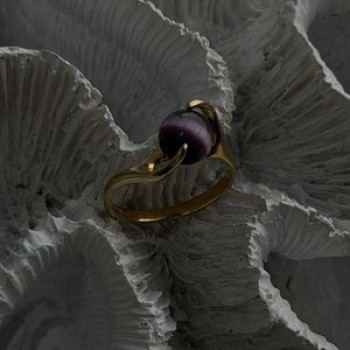 925 Sterling Silver Purple Spectrolite Cats Eye Ring Size 6