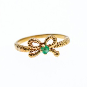 10K Yellow Gold Emerald BOW Ring Size 7.25