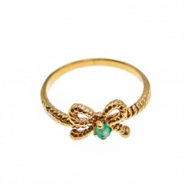 10K Yellow Gold Emerald BOW Ring Size 7.25