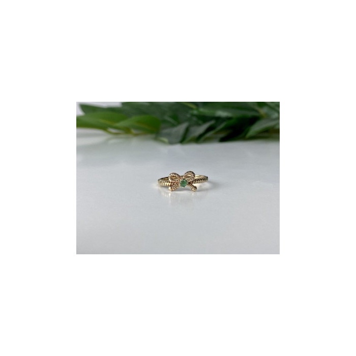 10K YELLOW GOLD EMERALD BOW RING SIZE 7.25