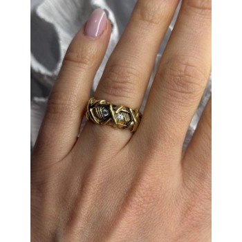925 Sterling Silver Gold Plated Cz Band Ring Size 7