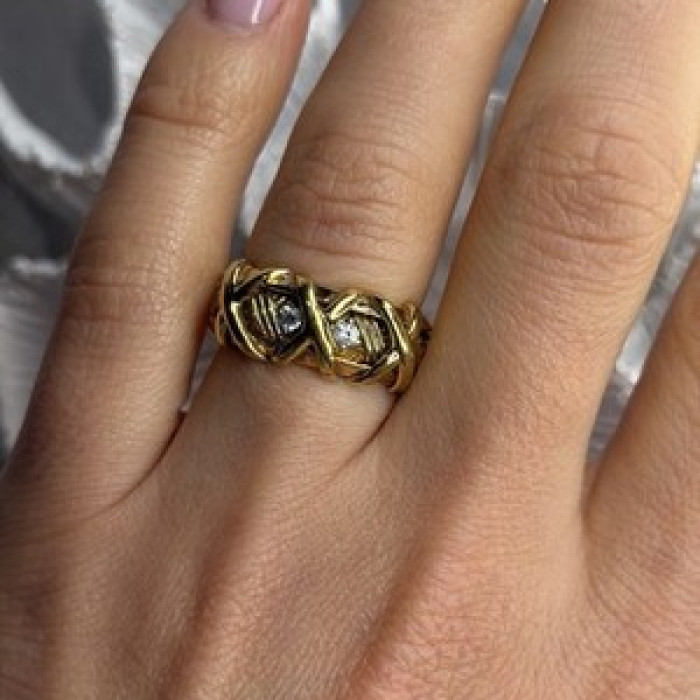 925 Sterling Silver Gold Plated Cz Band Ring Size 7
