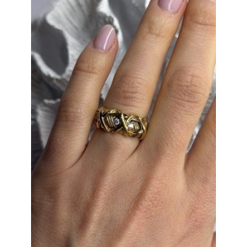 925 Sterling Silver Gold Plated Cz Band Ring Size 7