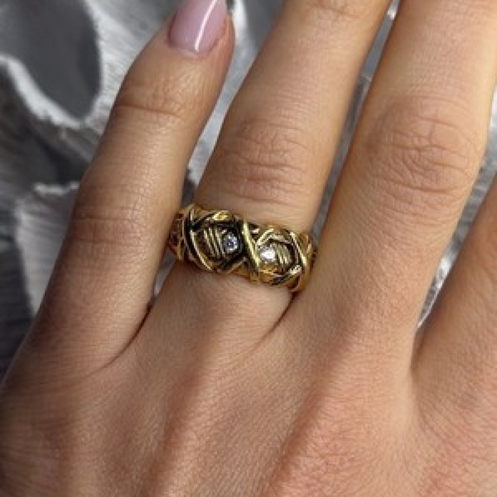 925 Sterling Silver Gold Plated Cz Band Ring Size 7