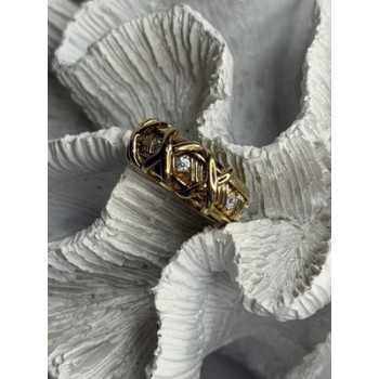 925 Sterling Silver Gold Plated Cz Band Ring Size 7