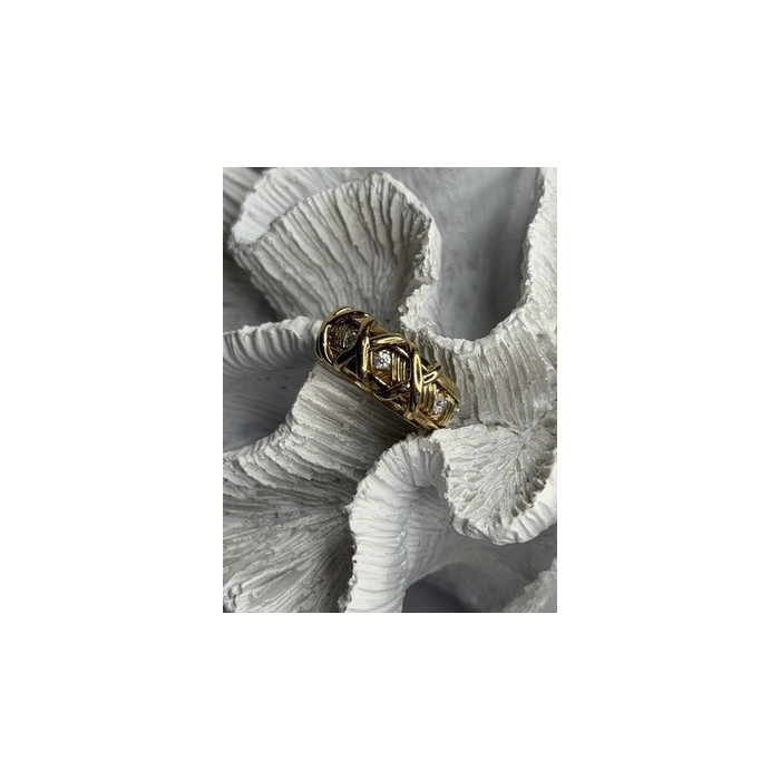 925 Sterling Silver Gold Plated Cz Band Ring Size 7