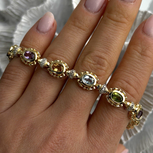 925 Sterling Silver Gold Plated Bracelet Topaz Citrine Amethyst Peridot 7.5