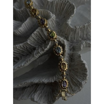 925 Sterling Silver Gold Plated Bracelet Topaz Citrine Amethyst Peridot 7.5