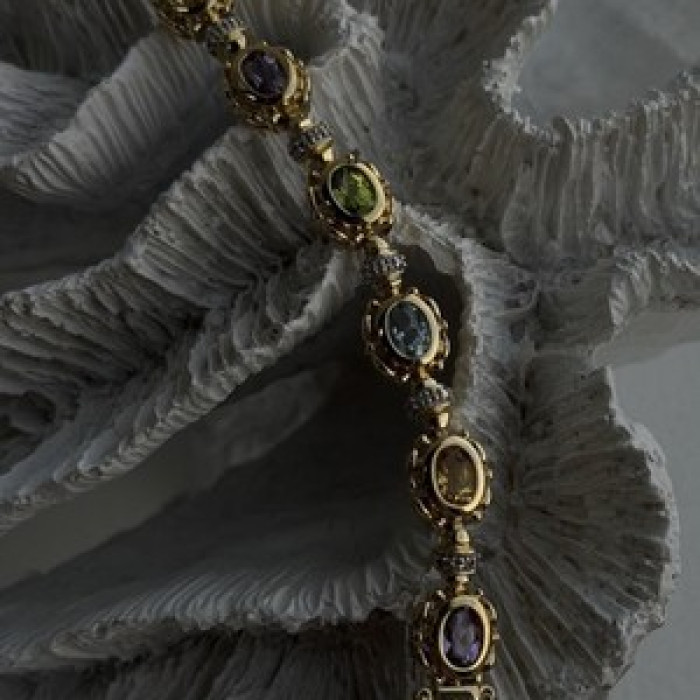 925 Sterling Silver Gold Plated Bracelet Topaz Citrine Amethyst Peridot 7.5