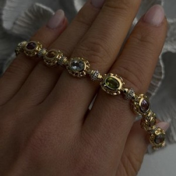 925 Sterling Silver Gold Plated Bracelet Topaz Citrine Amethyst Peridot 7.5