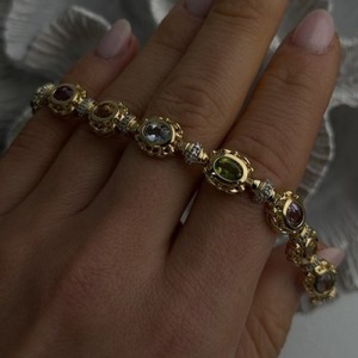 925 Sterling Silver Gold Plated Bracelet Topaz Citrine Amethyst Peridot 7.5