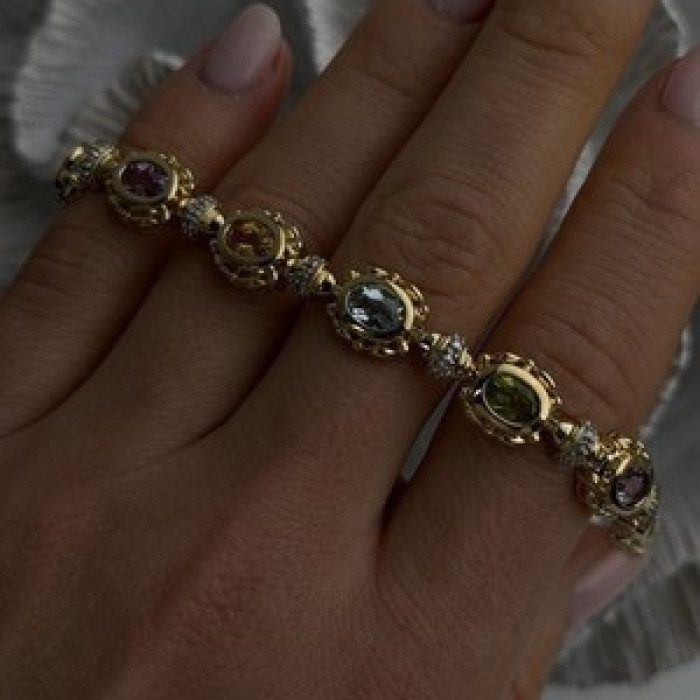 925 Sterling Silver Gold Plated Bracelet Topaz Citrine Amethyst Peridot 7.5
