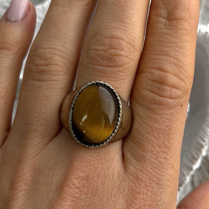 Vintage 925 Sterling Silver Tiger's Eye Ring Size 11.5
