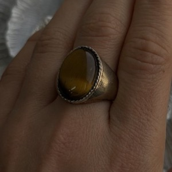 Vintage 925 Sterling Silver Tiger's Eye Ring Size 11.5